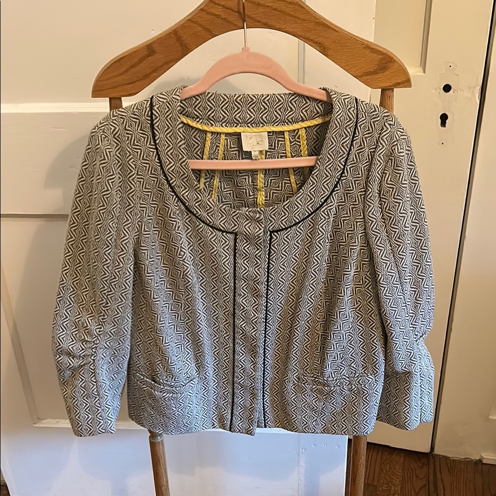 Anthropologie Gray Cropped Blazer with Rounded Neckline
